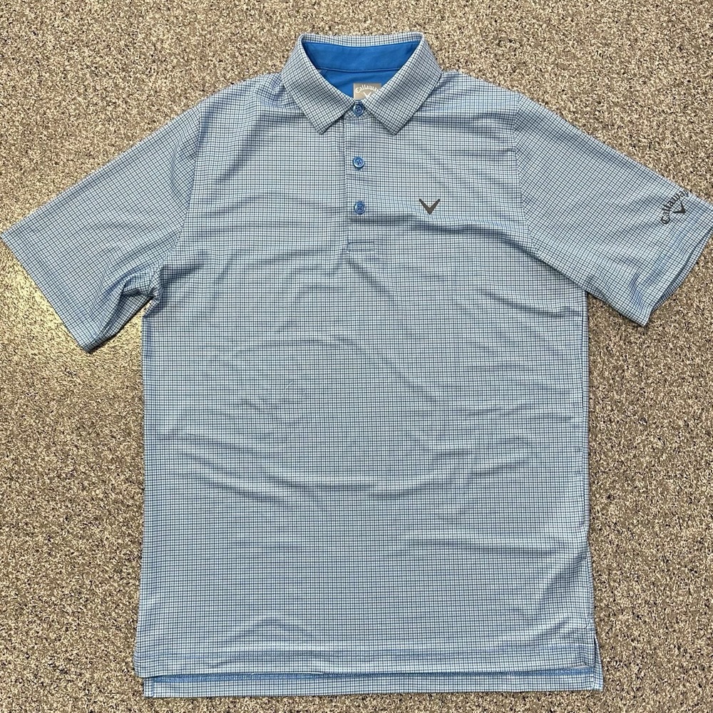 Callaway Opti Dri Swing Tech Golf Polo Mens S Performance Stretch Blue Plaid